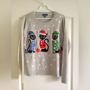 Laura Scott Christmas Kitties Glitter Hats Ugly Sweater Pullover Like New